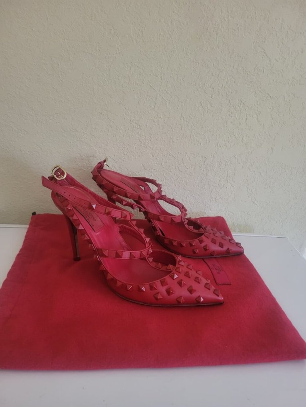 Valentino Red Rockstud Slingback Heels US 8
